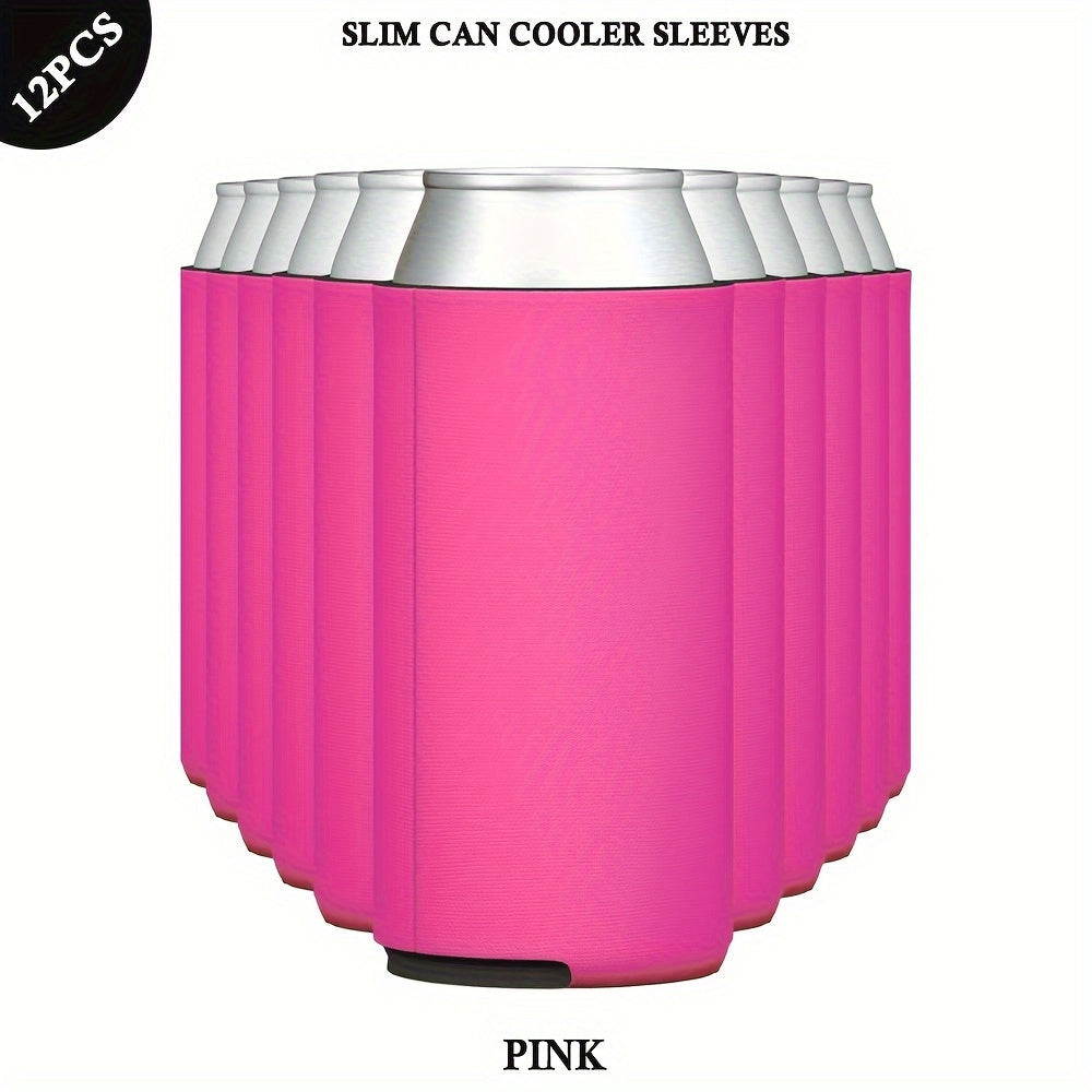 Set of 12 Black Neoprene Slim Can Cooler Sleeves for 12oz Beer and Soda