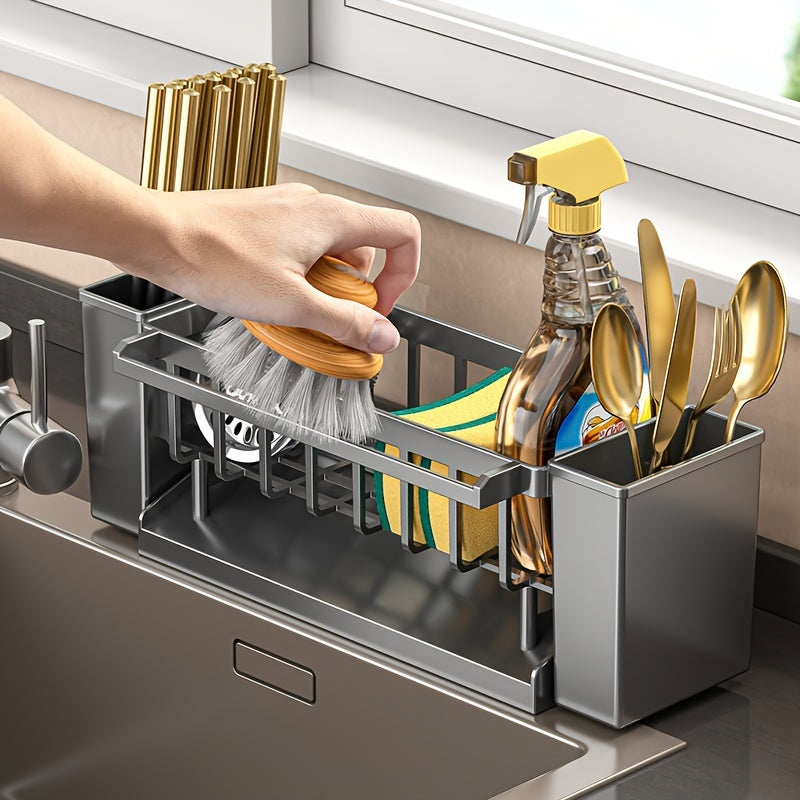 Kitchen Sink Organizer with Drain Basket and Sponge Holder Plastic Storage Rack