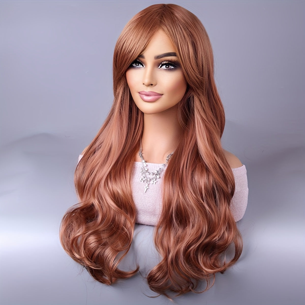 Women Reddish Brown Curly Wig with Bangs Synthetic Heat-Resistant Fiber for Daily Use and Cosplay