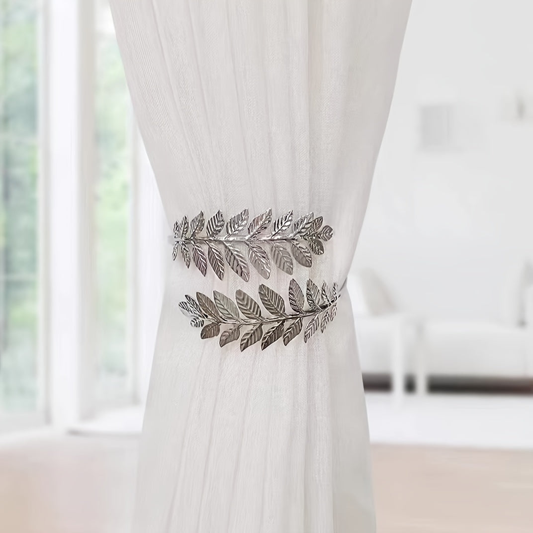 Bohemian Metal Alloy Leaf Curtain Tiebacks Decorative Drapery Holdbacks with Buckles
