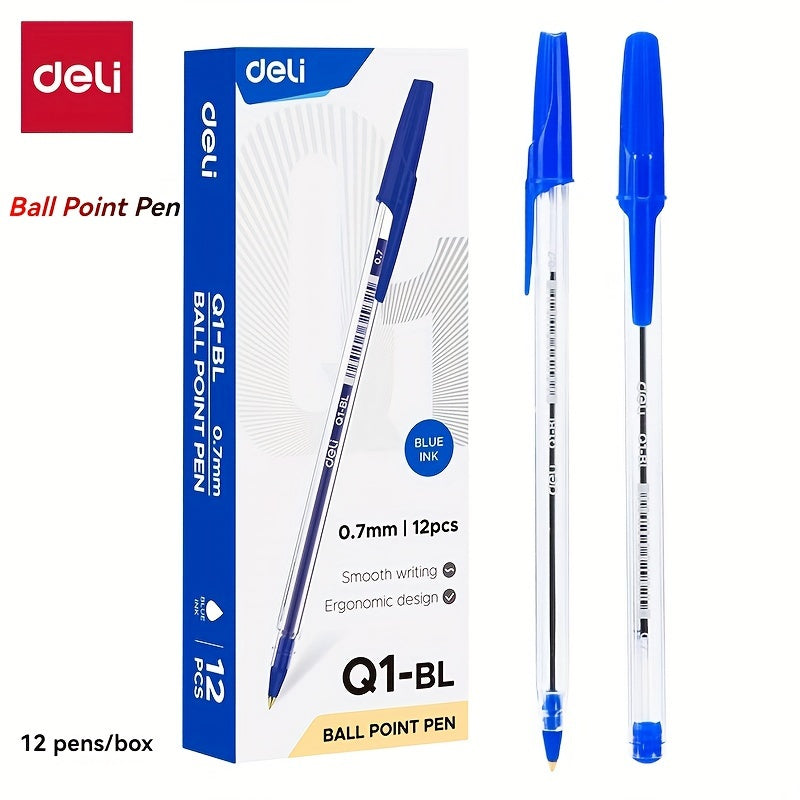 12 Pack Blue Ballpoint Pens with Bullet Tip and Low Viscosity Ink