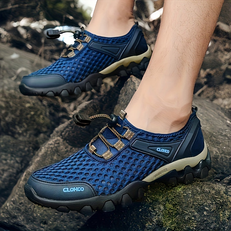 Men's Breathable Mesh Loafers with Non-Slip Rubber Sole Elastic Lacing Casual Outdoor Shoes