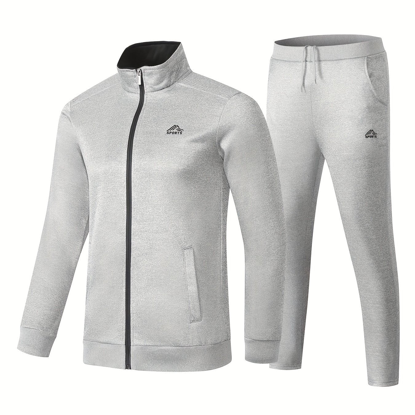 Men's Polyester Sports Suit with Zip-Up Jacket and Drawstring Pants for Outdoor Activities