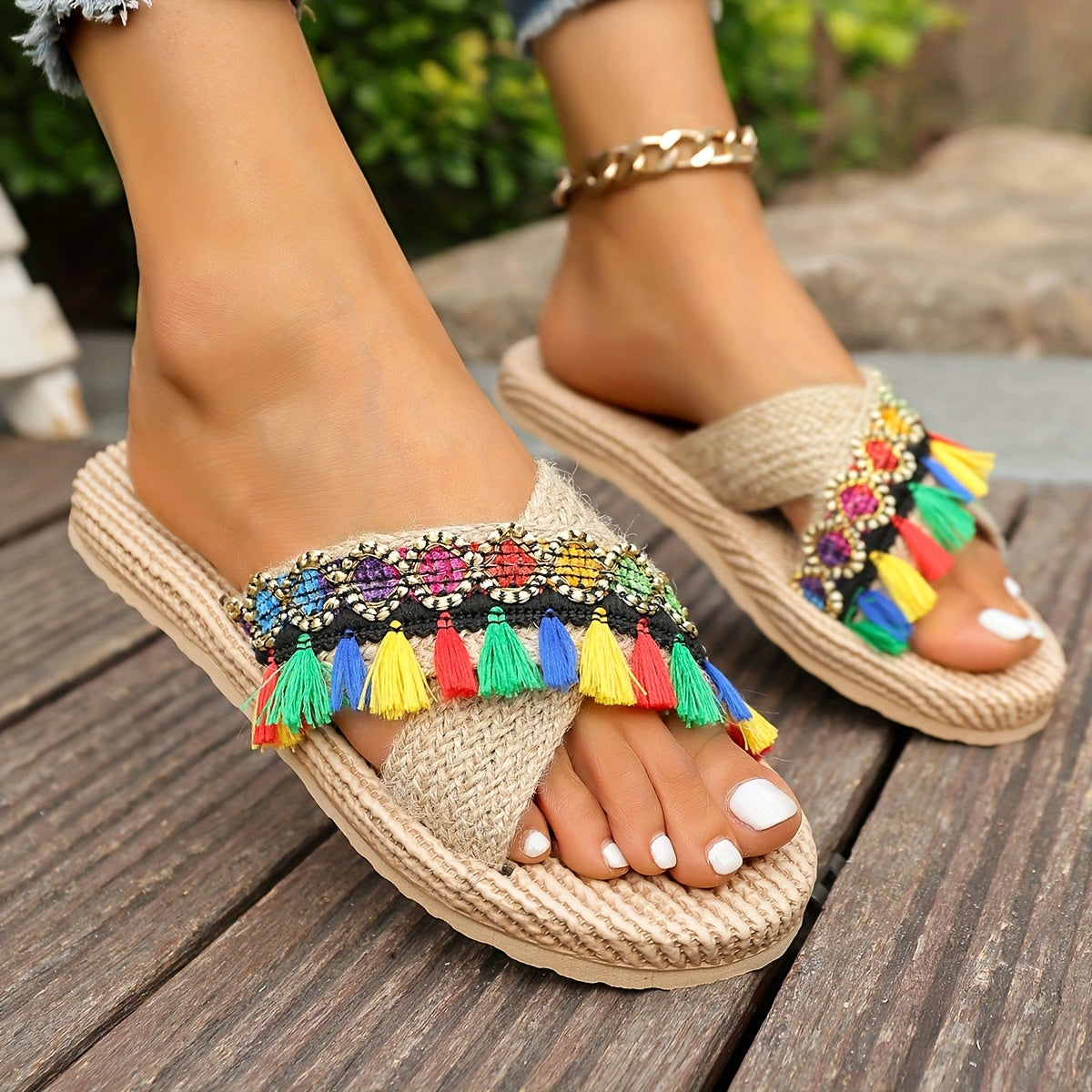 Women's Open-Toe Slip-On Sandals Breathable Fabric Flat Summer Shoes