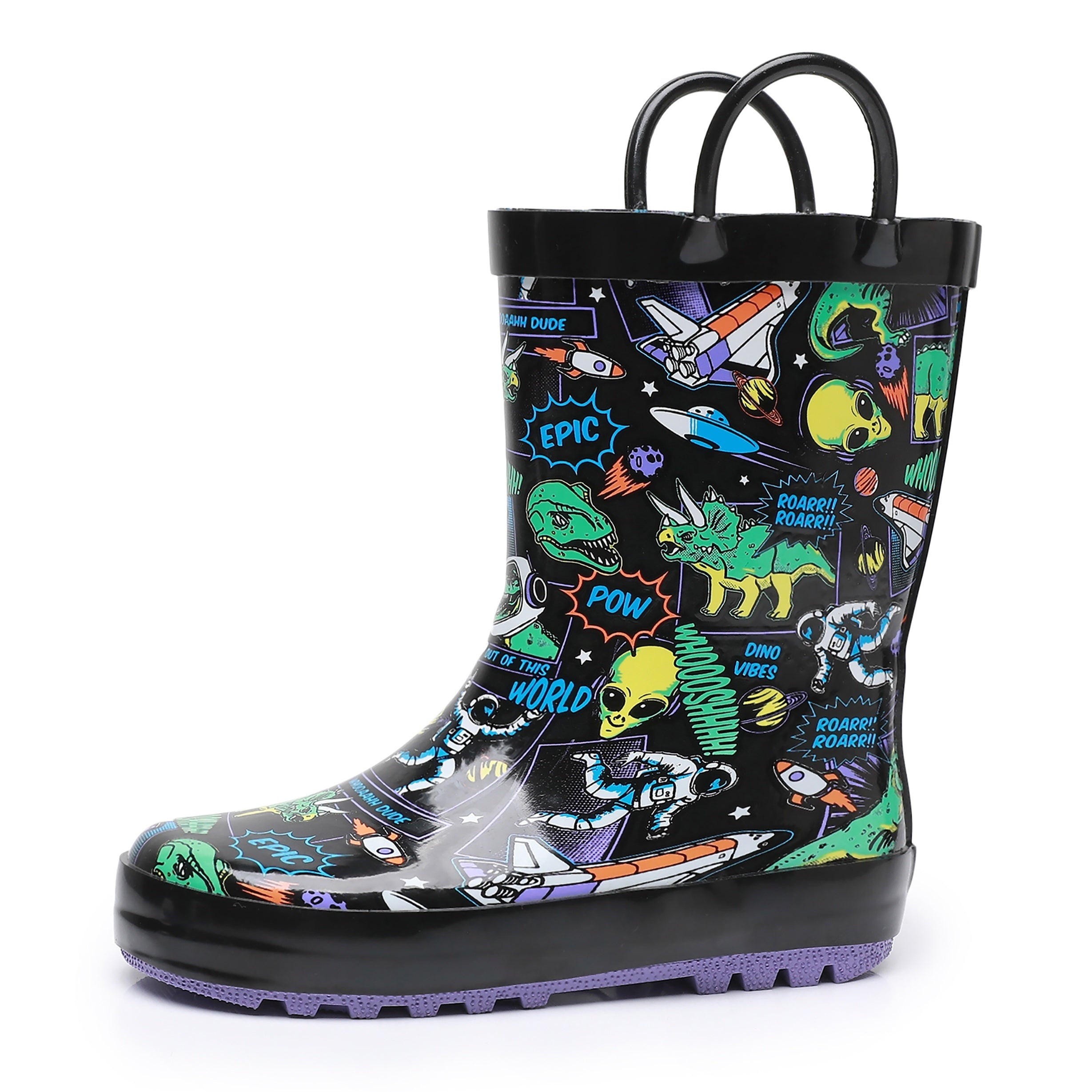 Boys Waterproof Cartoon Car Slip-On Rain Boots All-Season Non-Slip Wellies