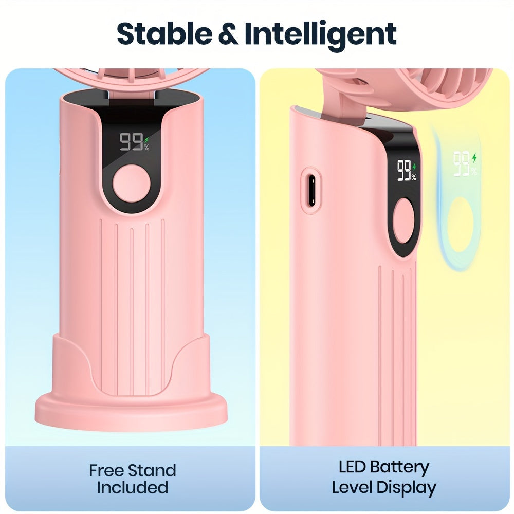 Portable Handheld Fan with 5000mAh Battery Up to 24 Hours Rechargeable Foldable Quiet Brushless Motor