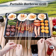 Parrilla portátil negra para barbacoa para camping, tailgating, picnics, sin necesidad de baterías, asas para facilitar el transporte, diseño compacto y resistente