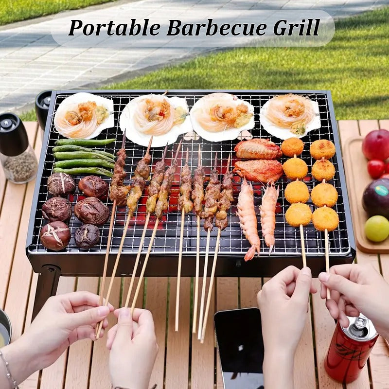 Parrilla portátil negra para barbacoa para camping, tailgating, picnics, sin necesidad de baterías, asas para facilitar el transporte, diseño compacto y resistente