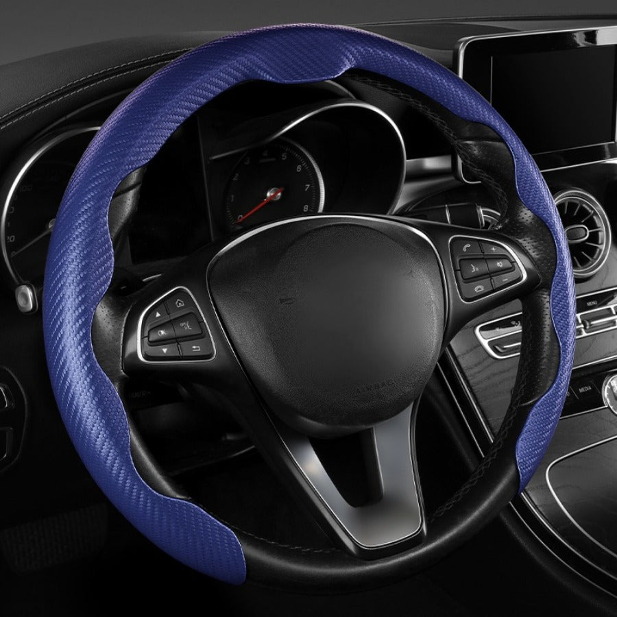 Universal Red Carbon Fiber Pattern Car Steering Wheel Cover 36-38cm Breathable Non-Slip