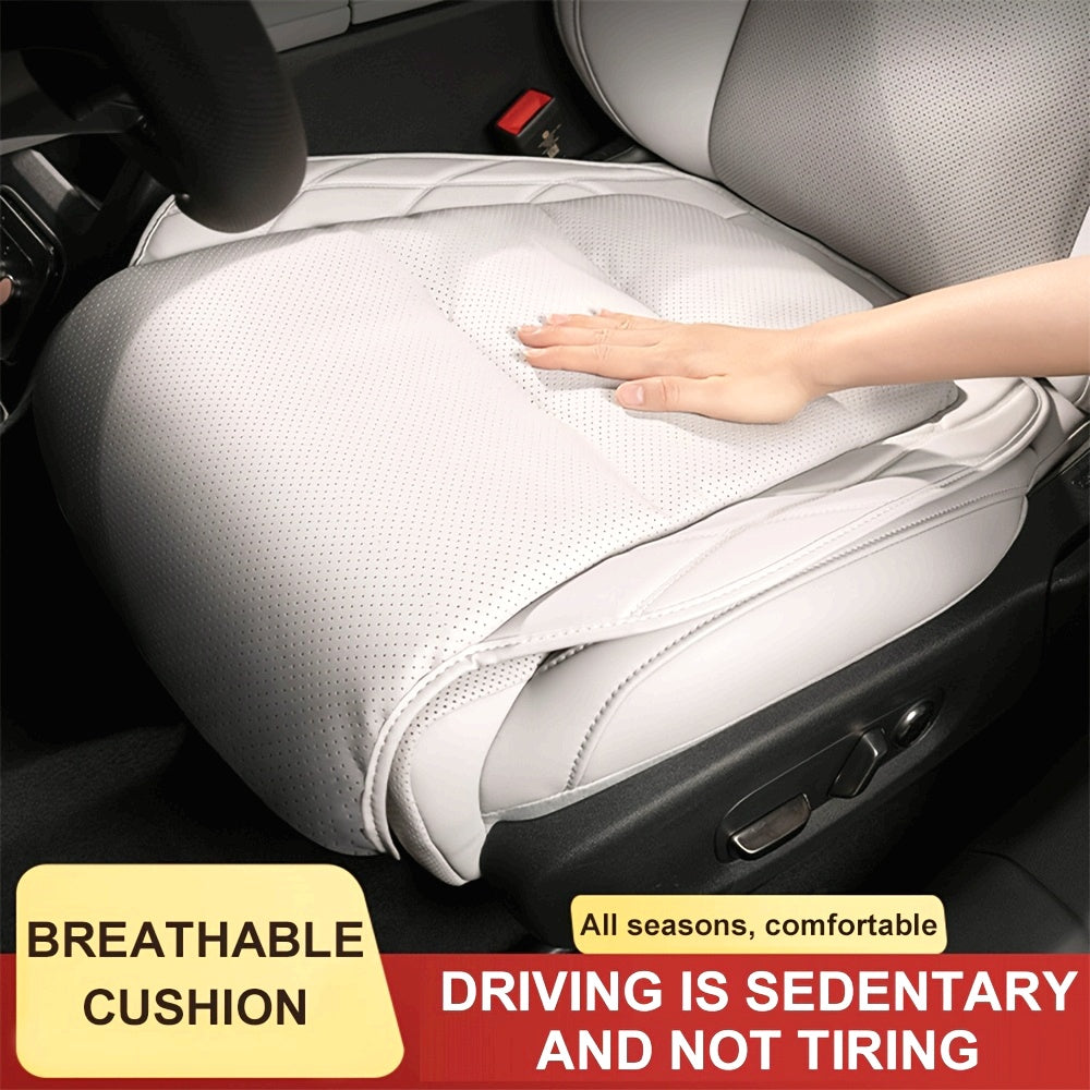 Luxury Nappa Leather Car Seat Cushion Black Breathable All-Season Front Seat Pad
