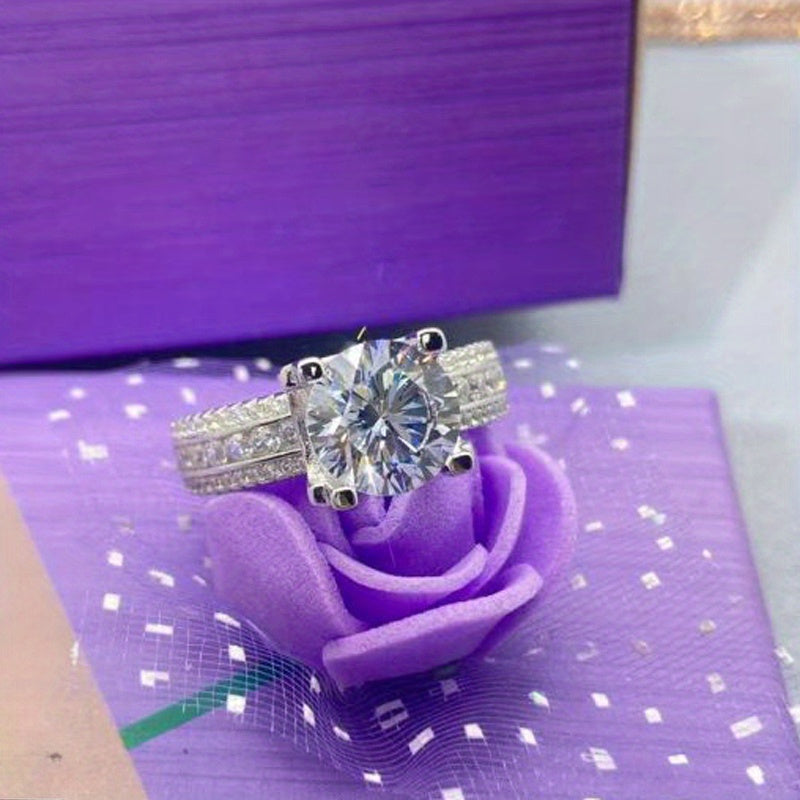 Vintage Silver Engagement Ring with 10 Carat Moissanite and 18K Gold Plating