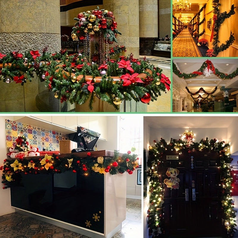 106 dyuymli yashil gulchambar va qizil mevalar, konuslar va chiroqlar bilan Rojdestvo pechka bezaklari uchun