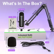 Kit de micrófono para juegos USB con brazo de soporte micrófono supercardioide botón de silencio eco volumen