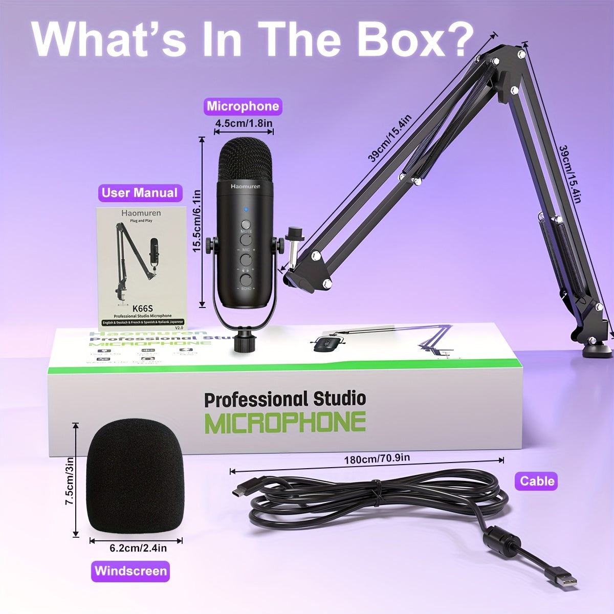 Kit de micrófono para juegos USB con brazo de soporte micrófono supercardioide botón de silencio eco volumen