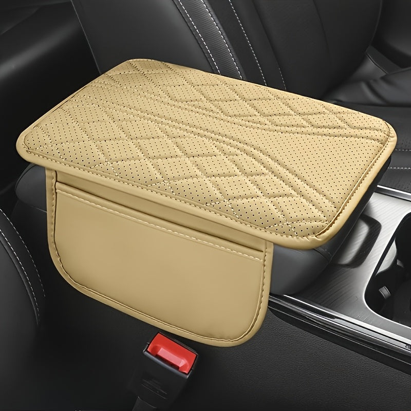 Universal PU Leather Car Armrest Pad with Storage Bag and Stylish Stitch