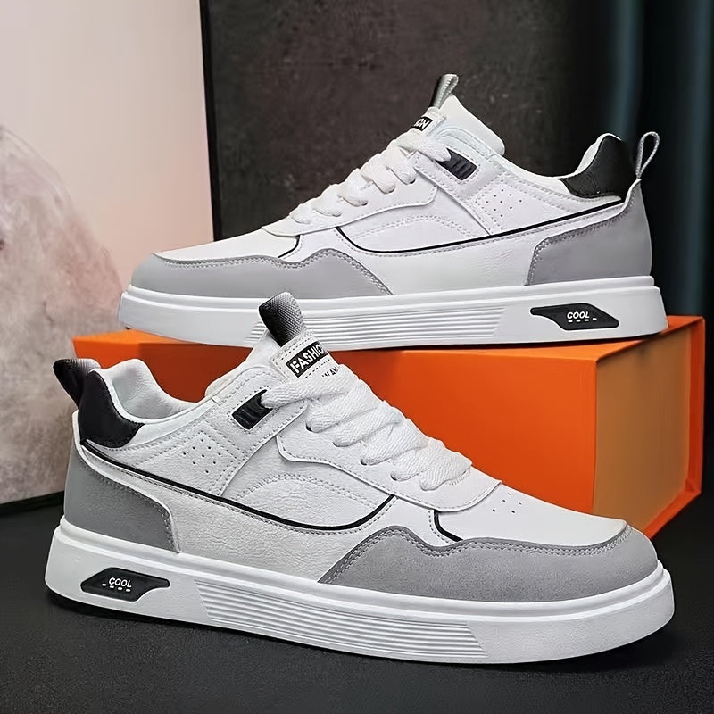 Men's Skateboard Sneakers Low Top Casual Sports Shoes Solid Color Faux Leather