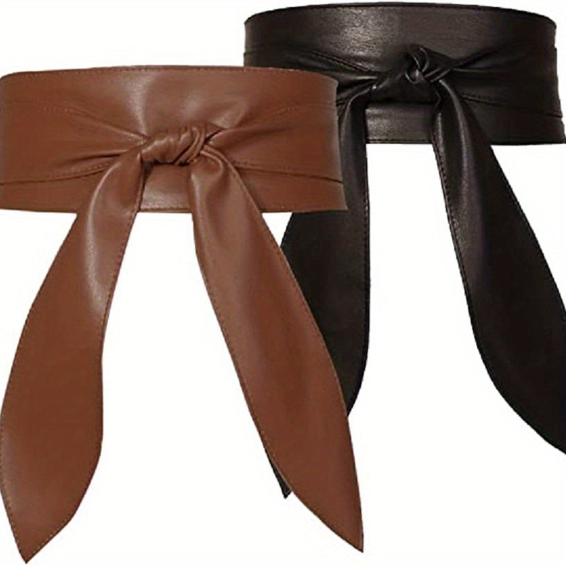 Boho Wide Wrap Cinch Belt with PU Leather Bowknot for Dresses Solid Color