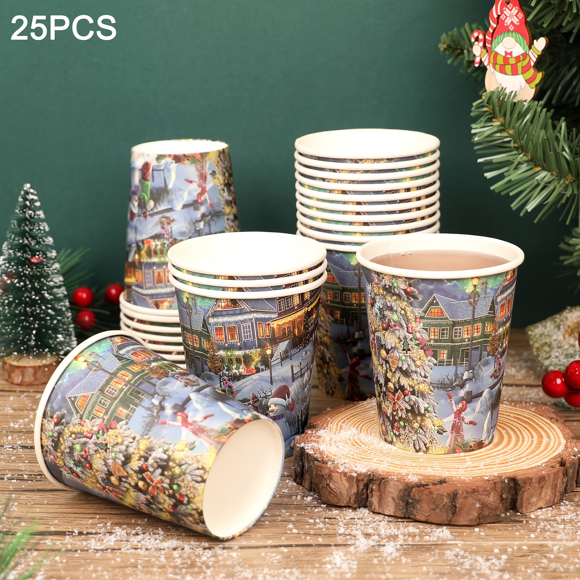 Bir martalik qog'oz stakanlar Rojdestvo daraxti dizayni Qayta ishlatiladigan BPAsiz Issiq sovuq ichimliklar