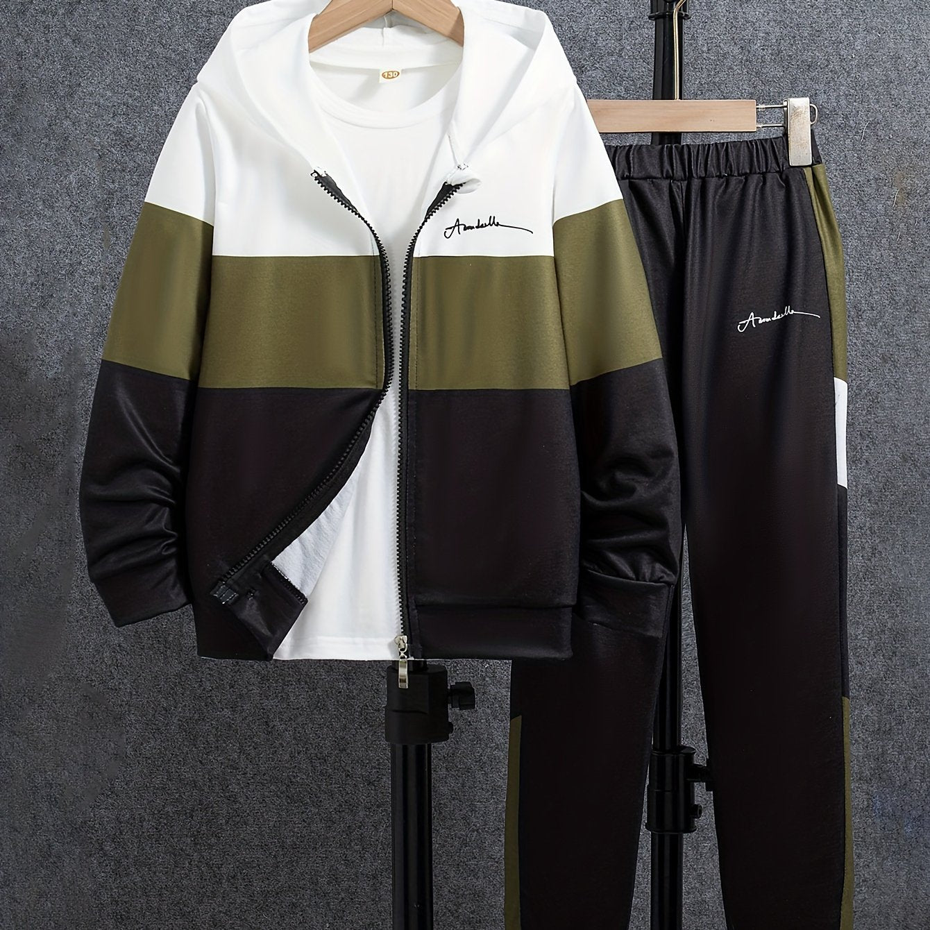 Boys' Color Block Hoodie and Pants Set Long Sleeve Zipper Pockets Casual Spring Fall