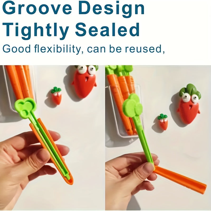 Carrot Shape Magnetic Bag Clips Set of 5 Reusable Plastic Food Sealers
