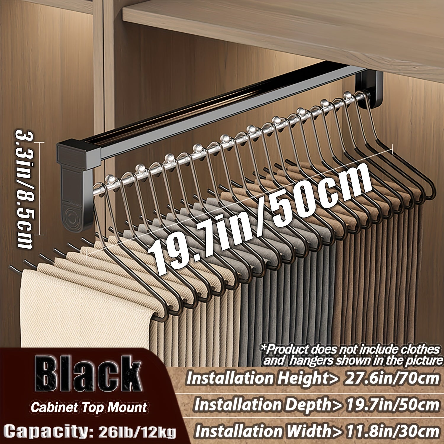 Metal Closet Organizer with Sliding Pants Rack Extendable Storage Drying Rack Hanging Rod Steel Ball Divider Space-Saving