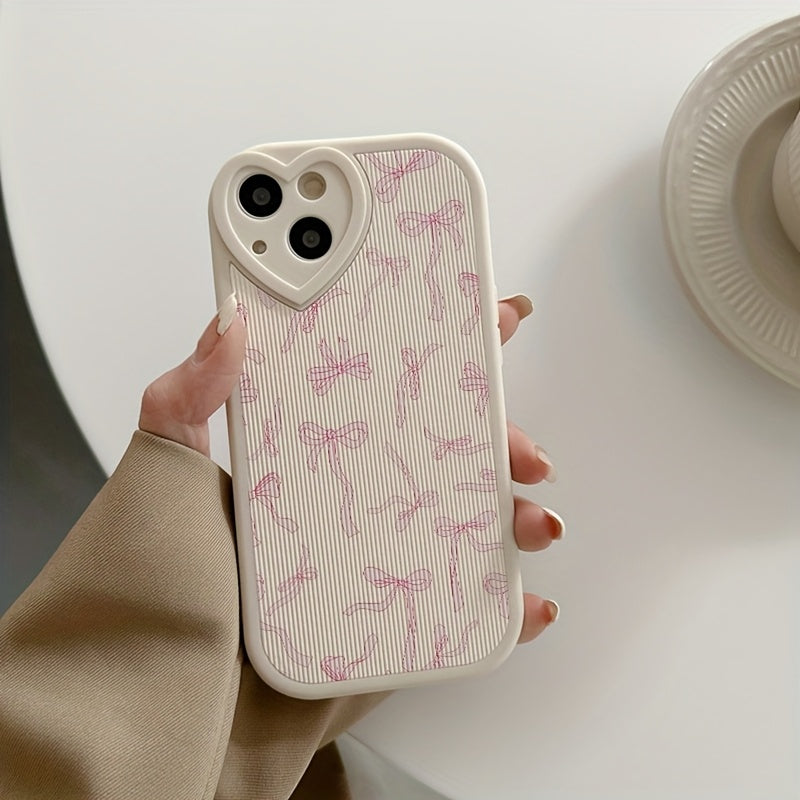 PU Leather Phone Case for iPhone 15/14/13/Pro12/11 Series with Bow Pattern and Air Cushion Protection