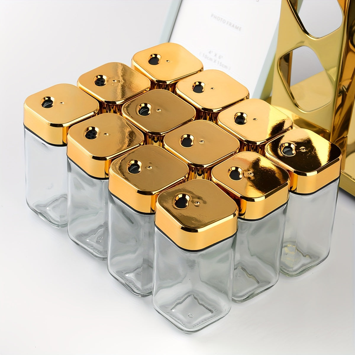 Iron Countertop Spice Rack Organizer with 12 Jars and Revolving Shelf