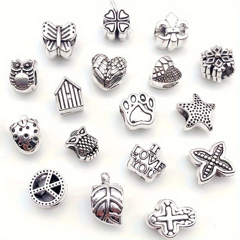 60 Pieces Zinc Alloy Engraved Large Hole Bead Charms for Jewelry Making