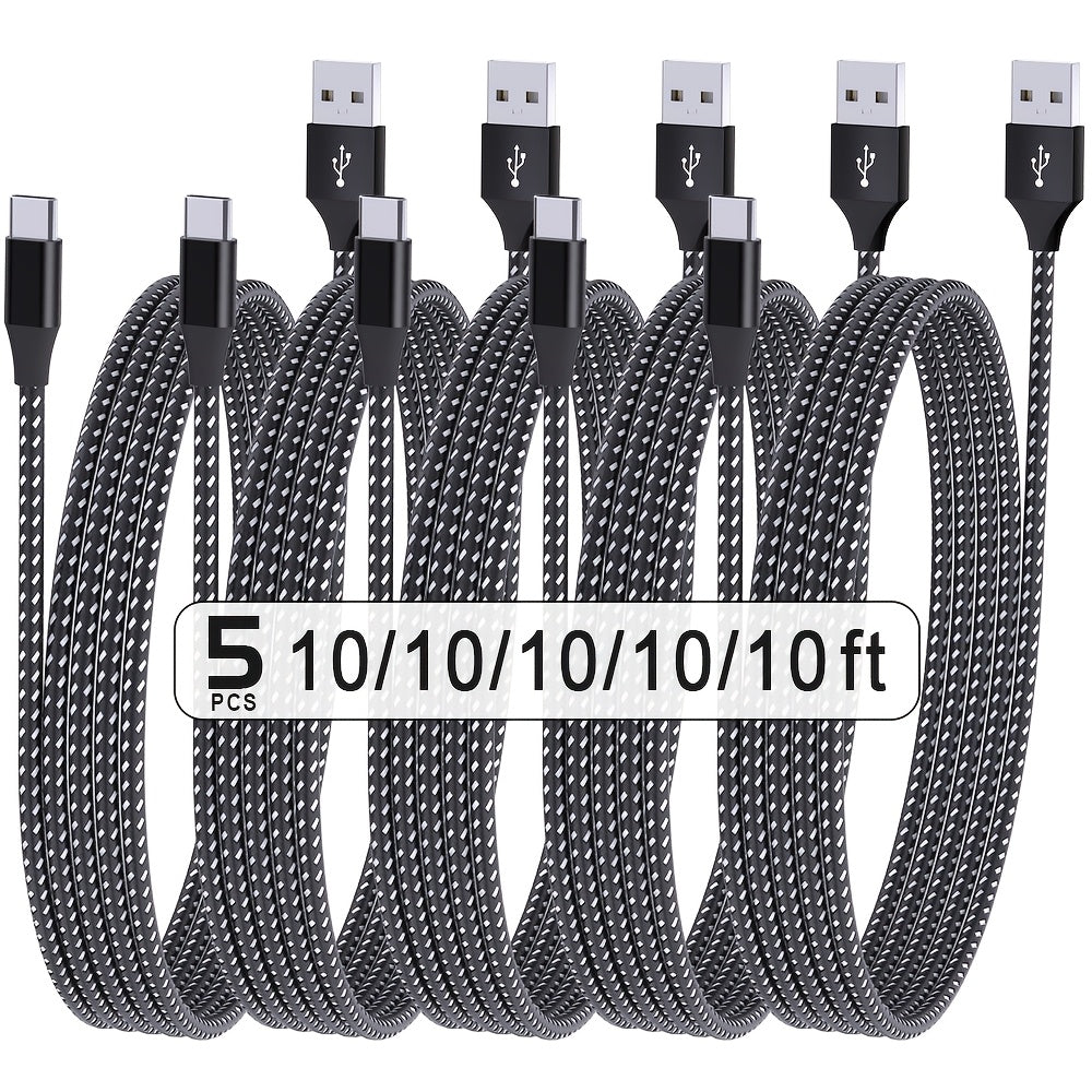 Set of 5 USB C Fast Charging Cables for Samsung, Moto G Series Data Transfer