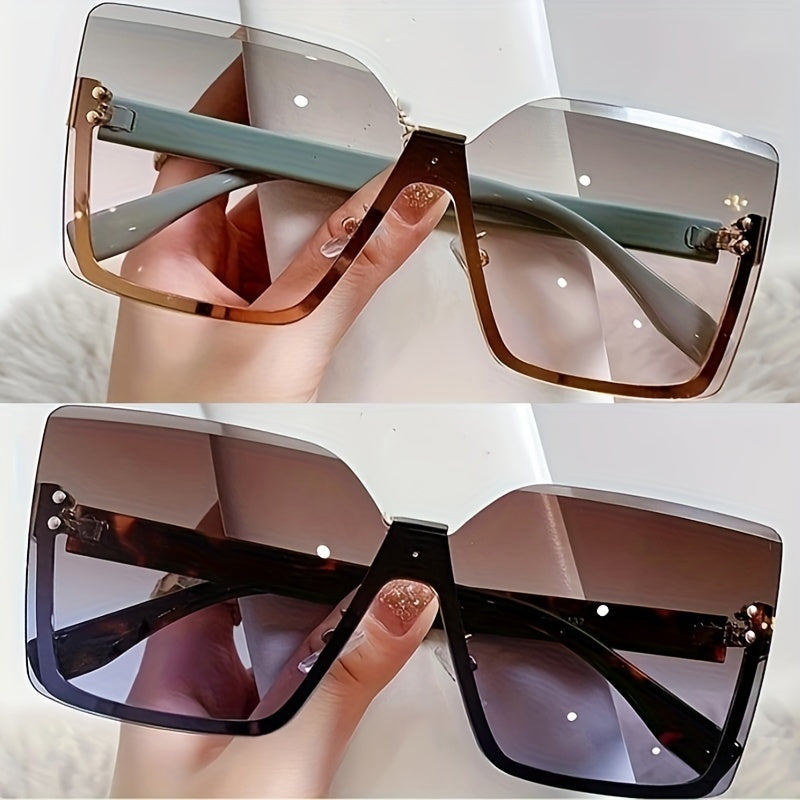 Women Semi-Rimless Fashion Glasses with Gradient Lenses for Driving and Casual Wear