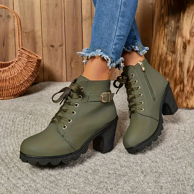Ladies Ankle Boots Square Heel Rubber Sole Casual Short Boots