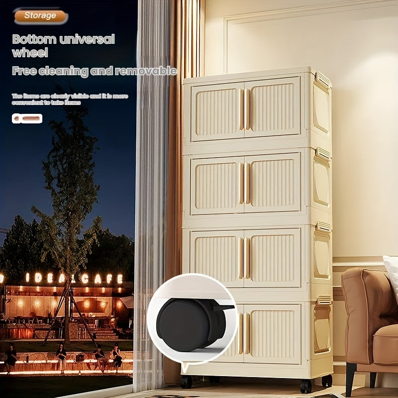 Armario de almacenamiento de plástico rectangular con ruedas, cierre magnético impermeable para ropa y accesorios de exterior