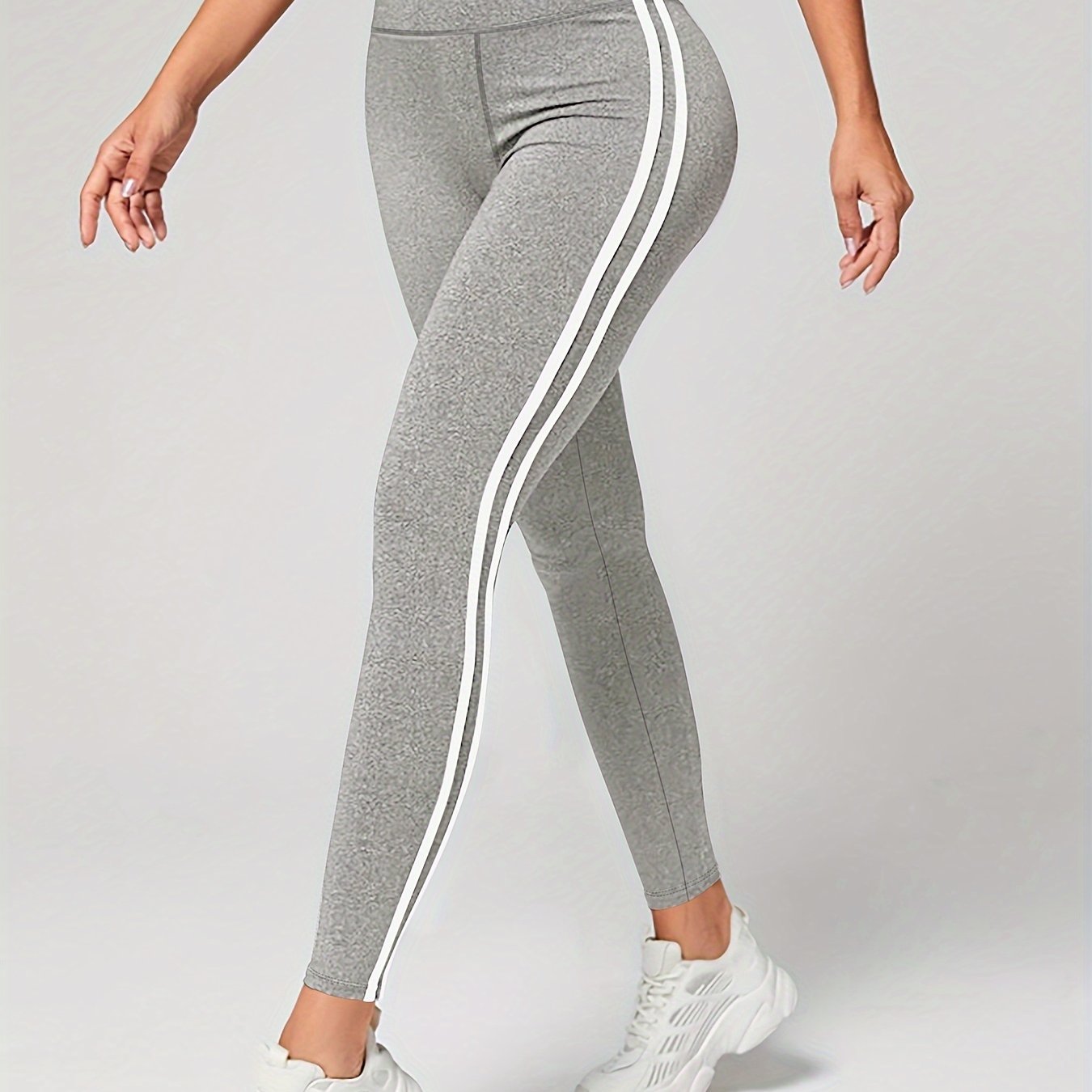 Plus Size Women's High Waist Running Leggings Polyester Spandex Stretchy Slim Fit Brown White