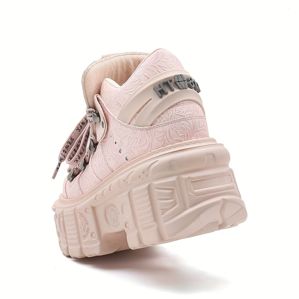 Women's Gothic Platform Boots Leather-Style Lace-Up Edgy All-Season Footwear