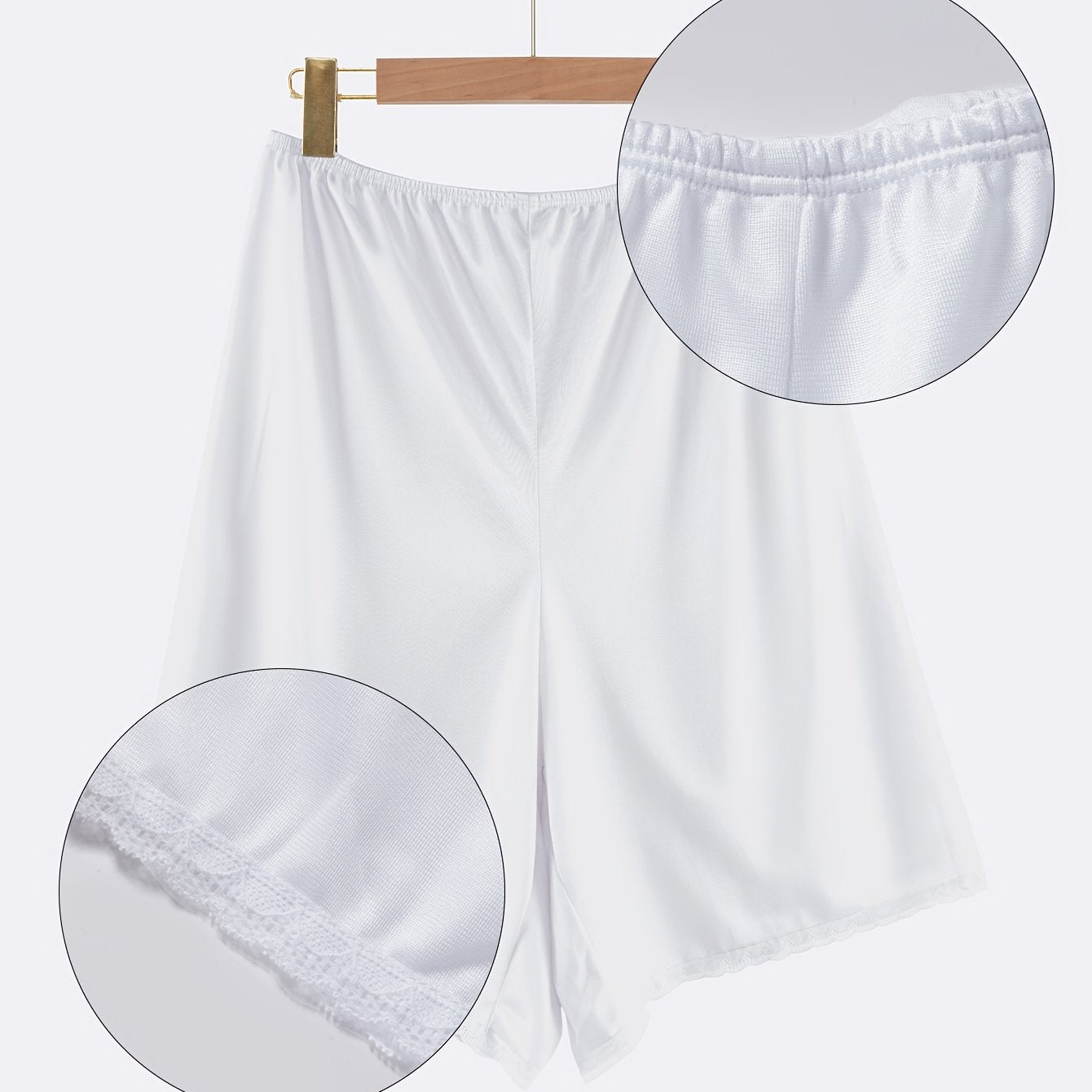 Pantalones de dormir para mujer de poliéster suave, beige, con encaje, talla grande, cómodos