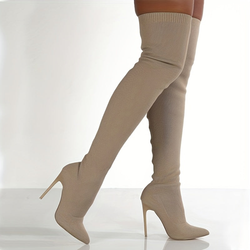 Women's Knit Over-the-Knee Boots with Pointed Toe Stiletto Heel