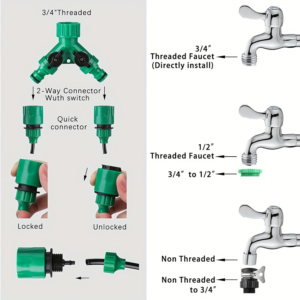 50M Plastic Drip Irrigation System Kit for Garden Lawn Patio Greenhouse Water Saving