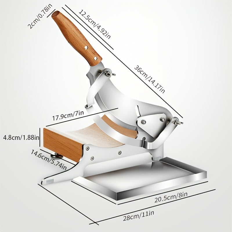 Stainless Steel Chinese Medicine Slicer with Adjustable Handle and Wooden Base