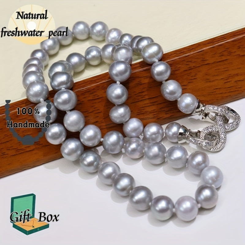 Men's Natural Freshwater Pearl Necklace Grey 8-Imperfection Stylish Jewelry Gift Box