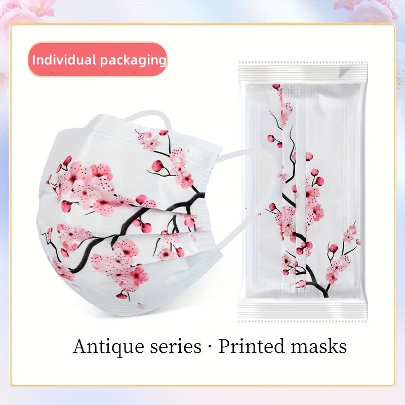 Disposable Adult Face Masks 30 Pack 3-Layer Breathable Woven Polypropylene Floral and Star Patterns