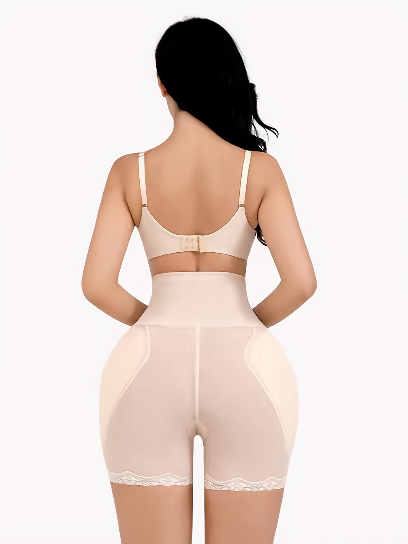 Beige High-Waist Shaping Shorts for Tummy Control and Thigh Slimming with Mesh Detailing