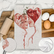 Valentine's Day Kitchen Towels Set 2 Pieces Absorbent Red White Splatter Art