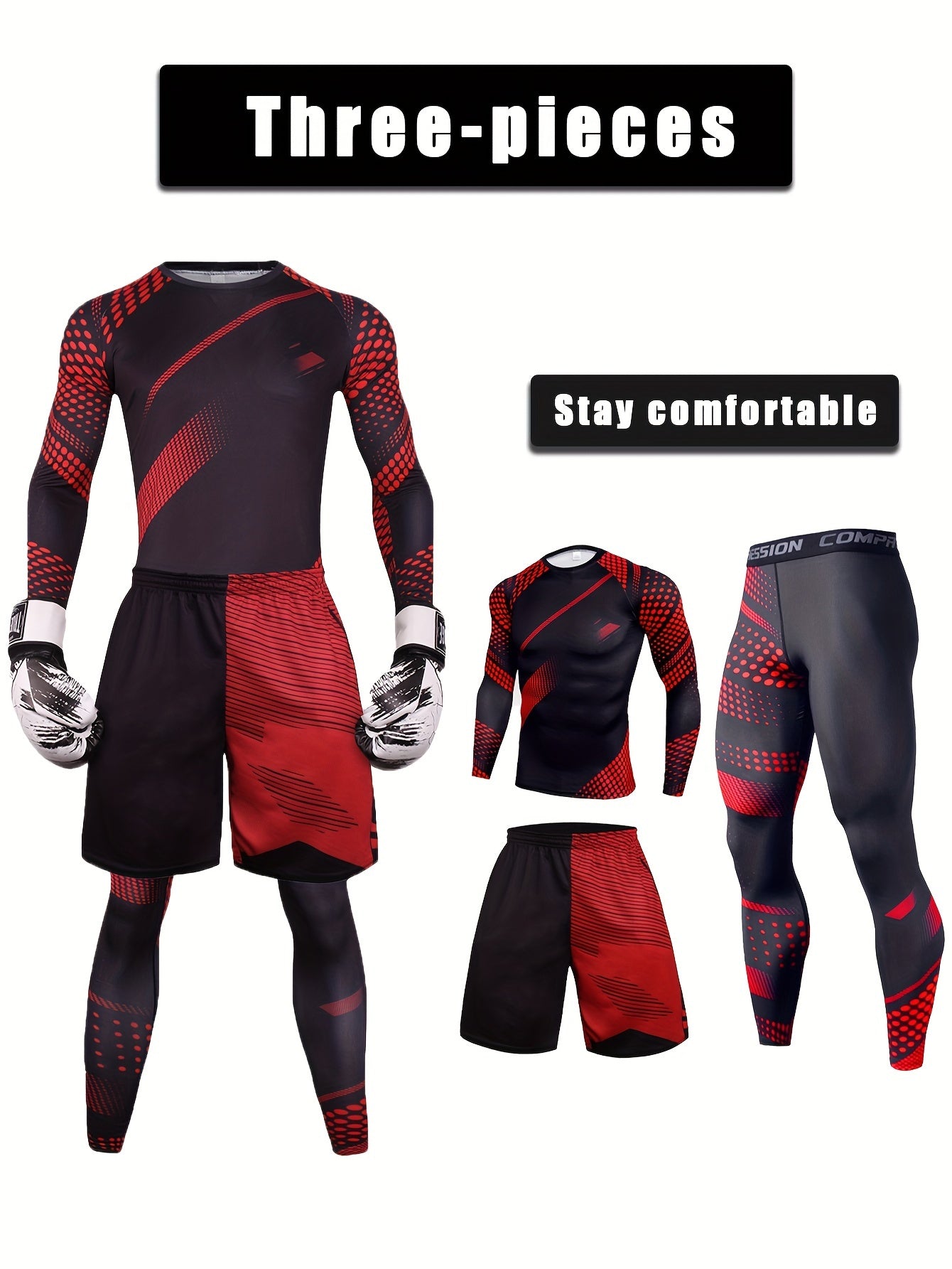 Men's Camouflage Sports Set 3-Piece Workout Gym Running Cycling Training