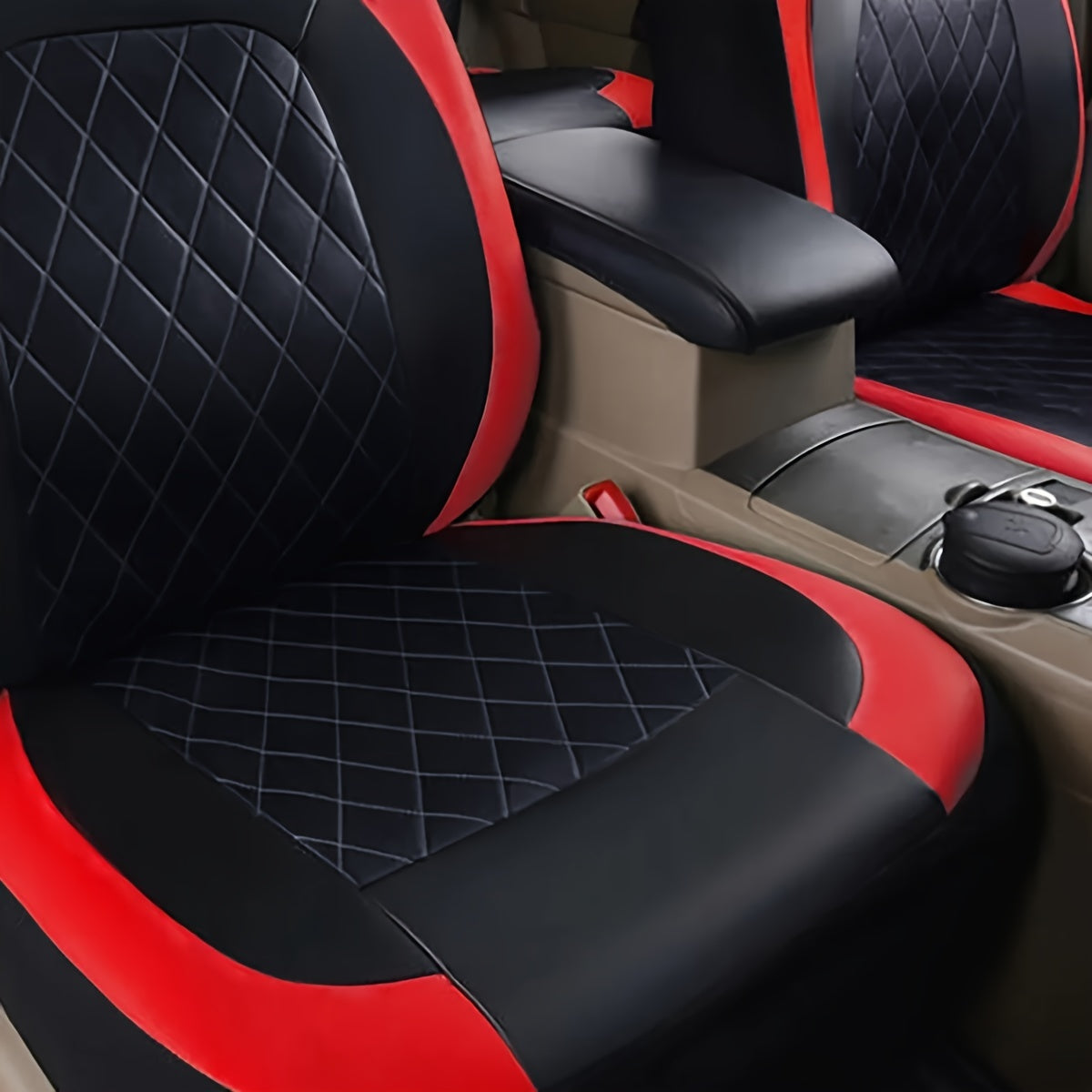 Front Car Seat Covers Quilted PVC Synthetic Leather Black Gray Red Blue Durable Padded