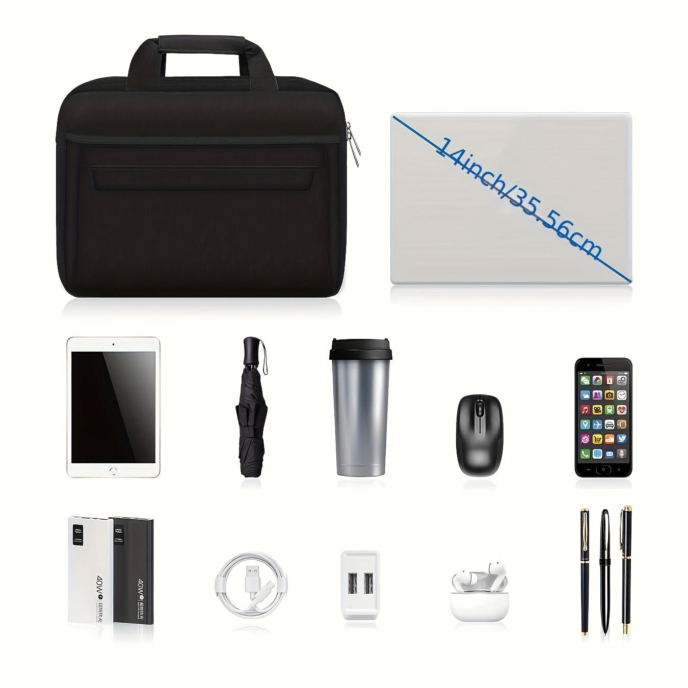 14-Inch Waterproof Polyester Laptop Briefcase with TSA Compliance and Detachable Shoulder Strap