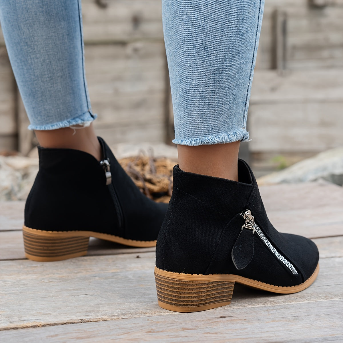 Women's Slip-On Ankle Boots Pointed Toe Winter Zipper Cushioned Sole