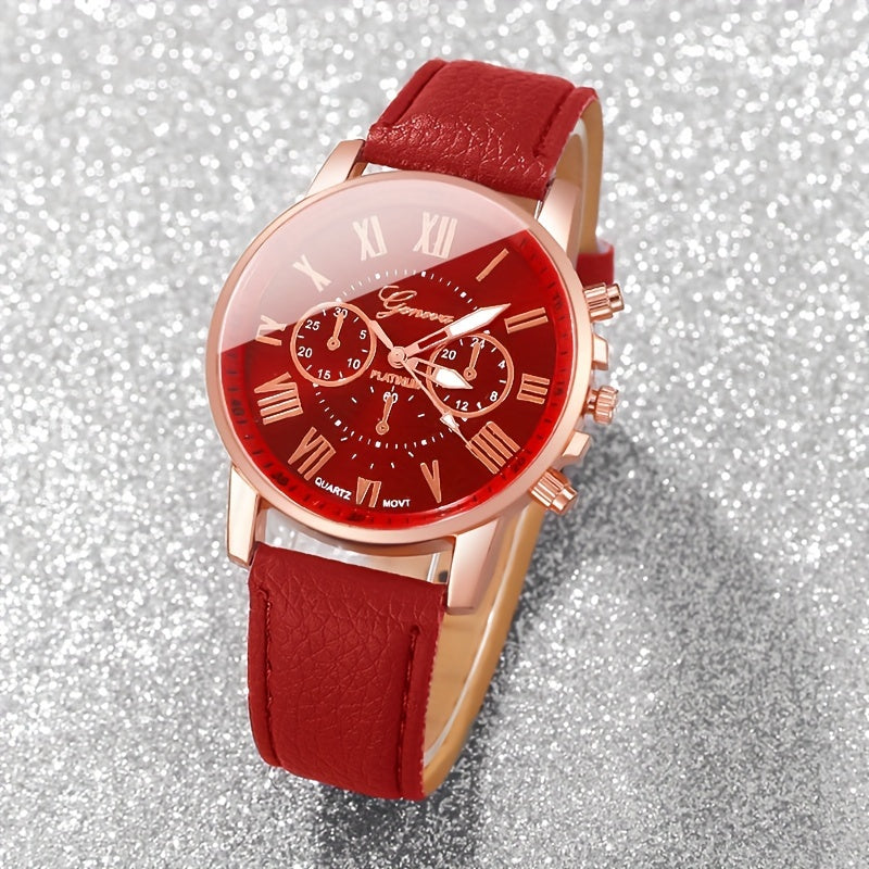 Set de 6 relojes de cuarzo para mujer con correas de cuero y números romanos