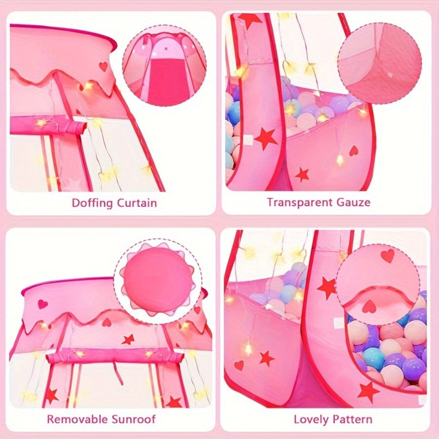 Tienda de juegos rosa para niños con luces de estrella y techo removible para interiores y exteriores