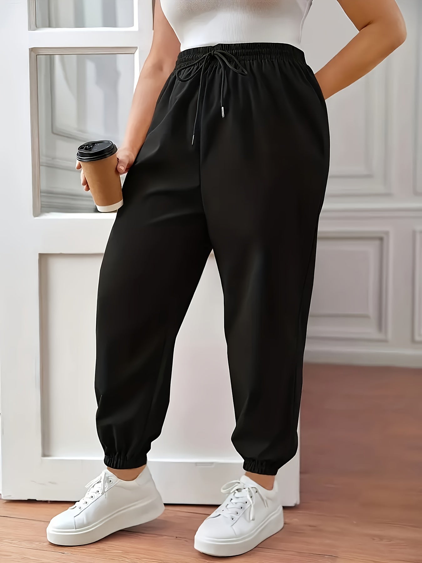 Pantalones joggers ajustados de talla grande para mujer, pantalones casuales con cordón para primavera y verano