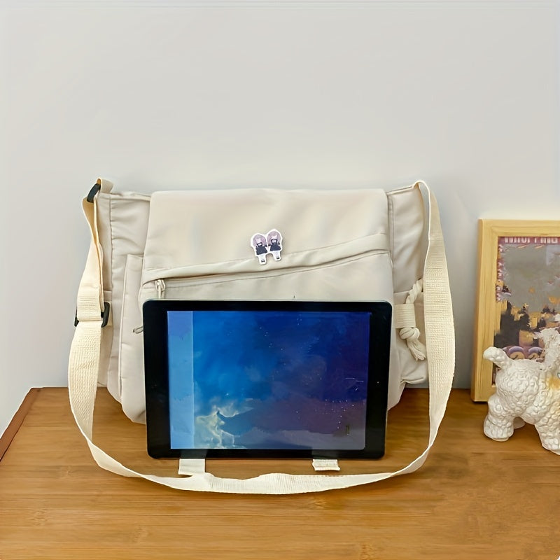 Nylon Shoulder Bag for Men and Students Large Capacity Casual Messenger Bag White